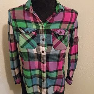 BDG Green and Purple Plaid Shirt